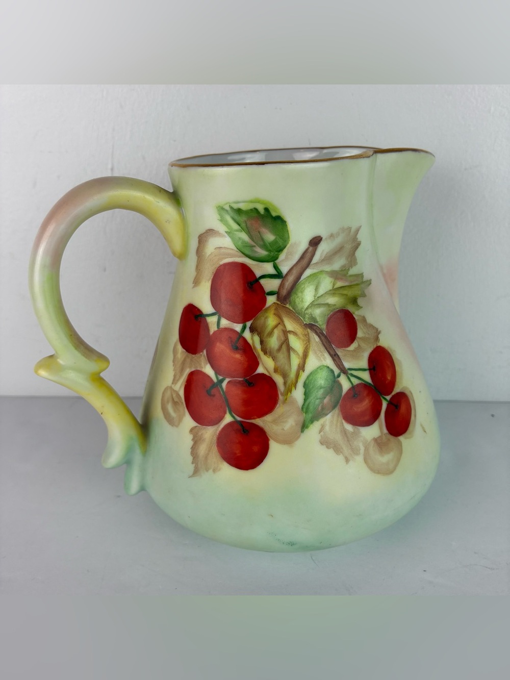 Antique Hand-Painted Apples Motif Porcelain Cider Pitcher